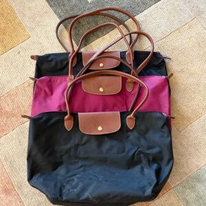 Lot of 3 Longchamps Large Shopper Le Pliage Nylon Shoulder Totes - please read!